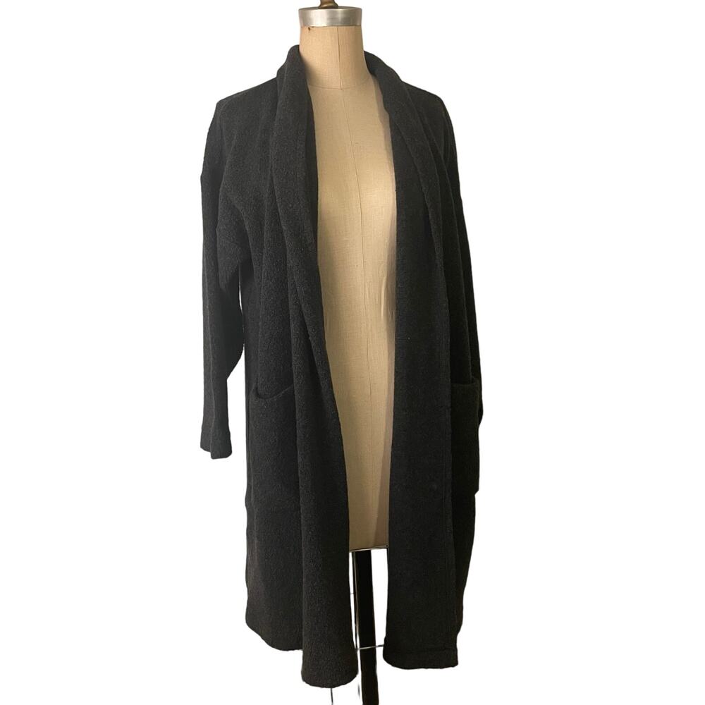 Oversized Charcoal Gray Wool Blend Eileen Fisher Thick Open Cardigan Size Small